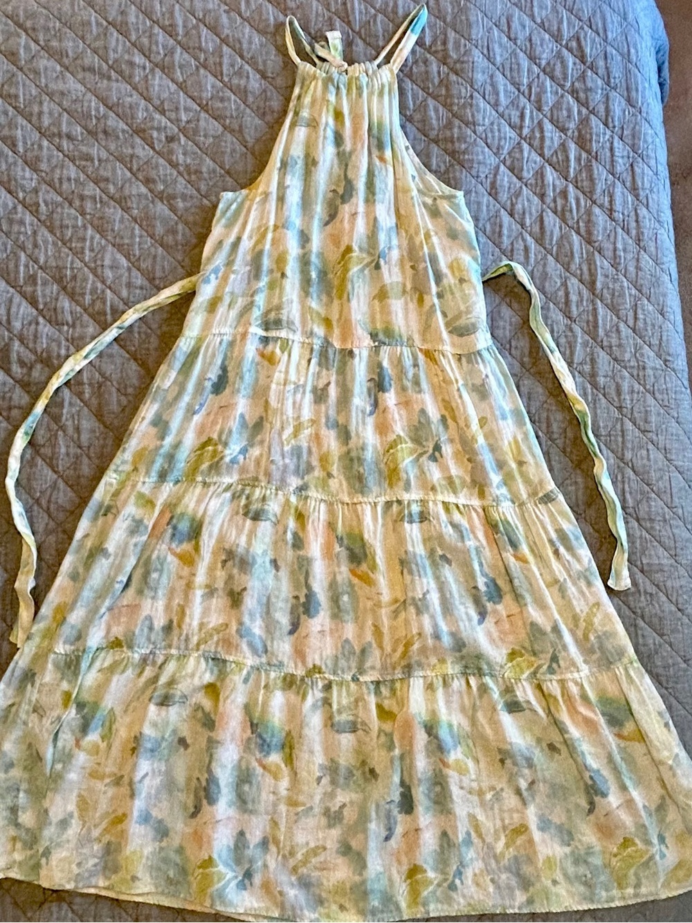 Bella Dahl EUC SZ M Linen Pastel Blue & Green Halter Maxi Dress SO FLATTERING ๐ - Picture 3 of 7